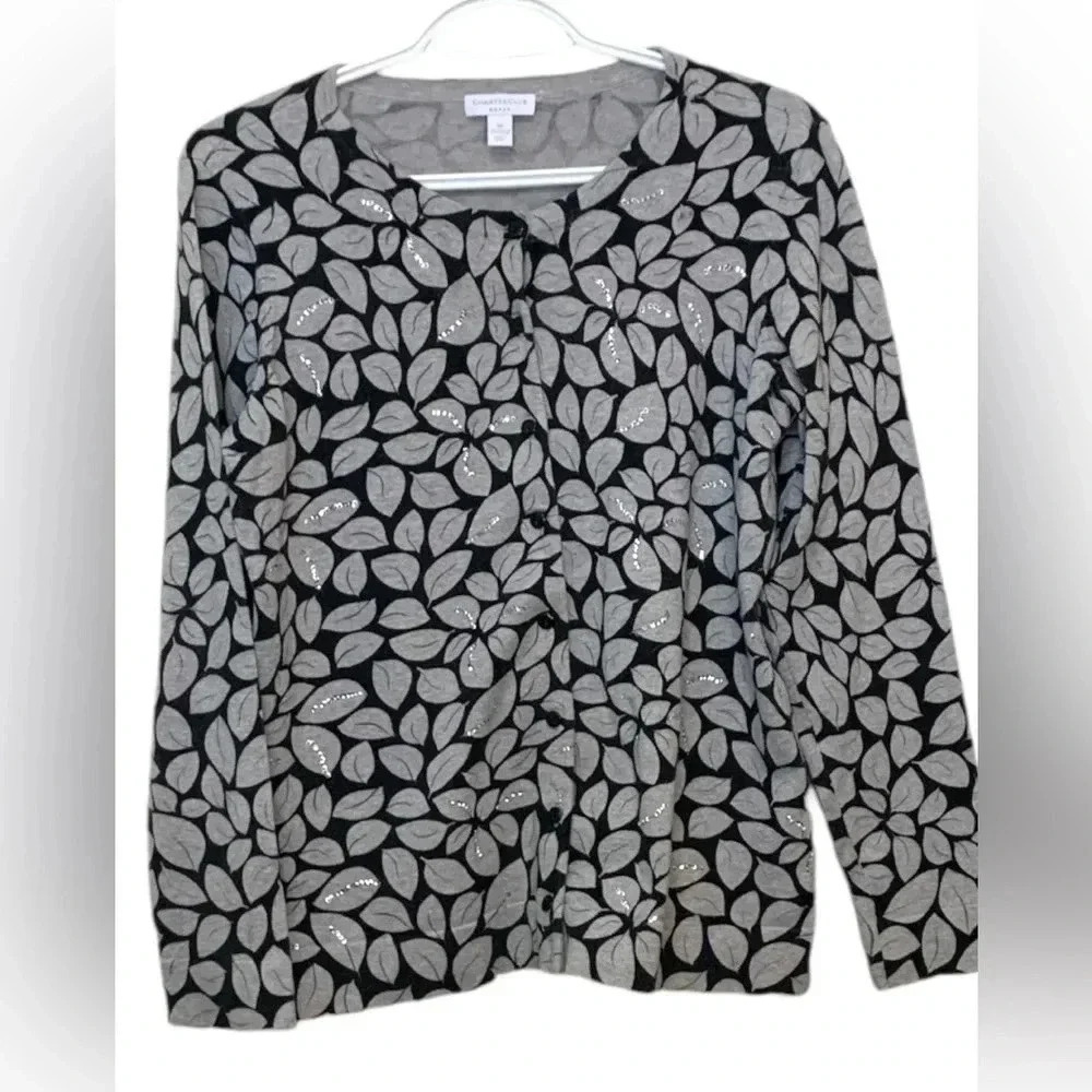 Charter Club NWOT black and silver w reflective sequins Holiday  season cardigan